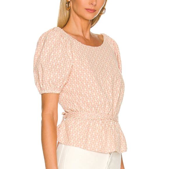 Line & Dot Pink Peasant Top MEDIUM Milkmaid Embroider Backless Puff Sleeve NEW - Picture 3 of 9